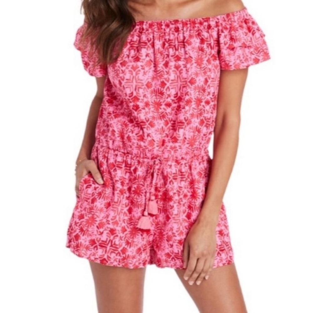 VINEYARD VINES Pink Off-Shoulder Floral Romper